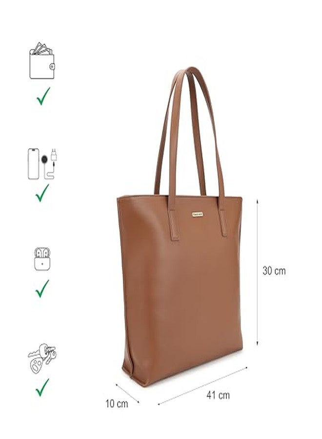 Fastrack Carrycore Tote | Tan Faux-Leather Women's Bag | Spacious Tote Bag with Zipper Closure & Utility Pockets For Daily Carry| Eligible For 14" Laptop - Image 4